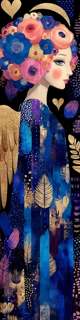 Free angel bookmark featuring gold and blue angel side view